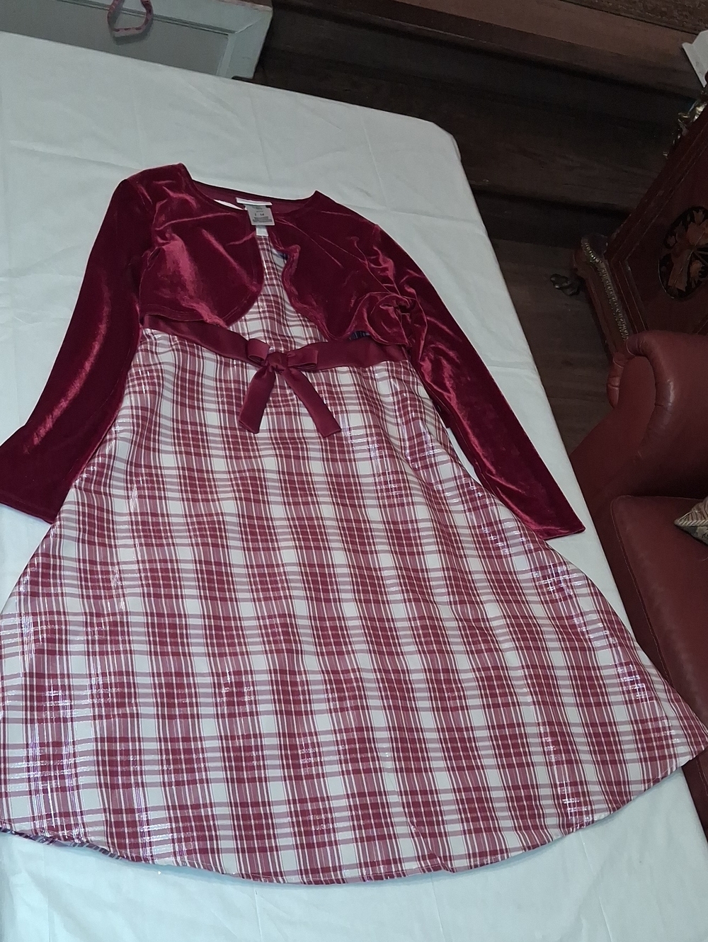 Bonnie Jean Red Plaid Dress with Red Velvet Bolero